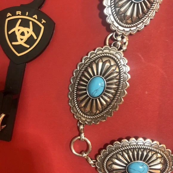 Ariat Silver Concho Belt with Blue Accents - Picture 4 of 4